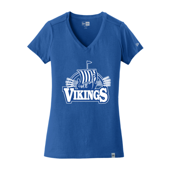BLE Ladies New Era V-Neck 60/40 Cotton/Poly Shirt *Viking Ship Design*